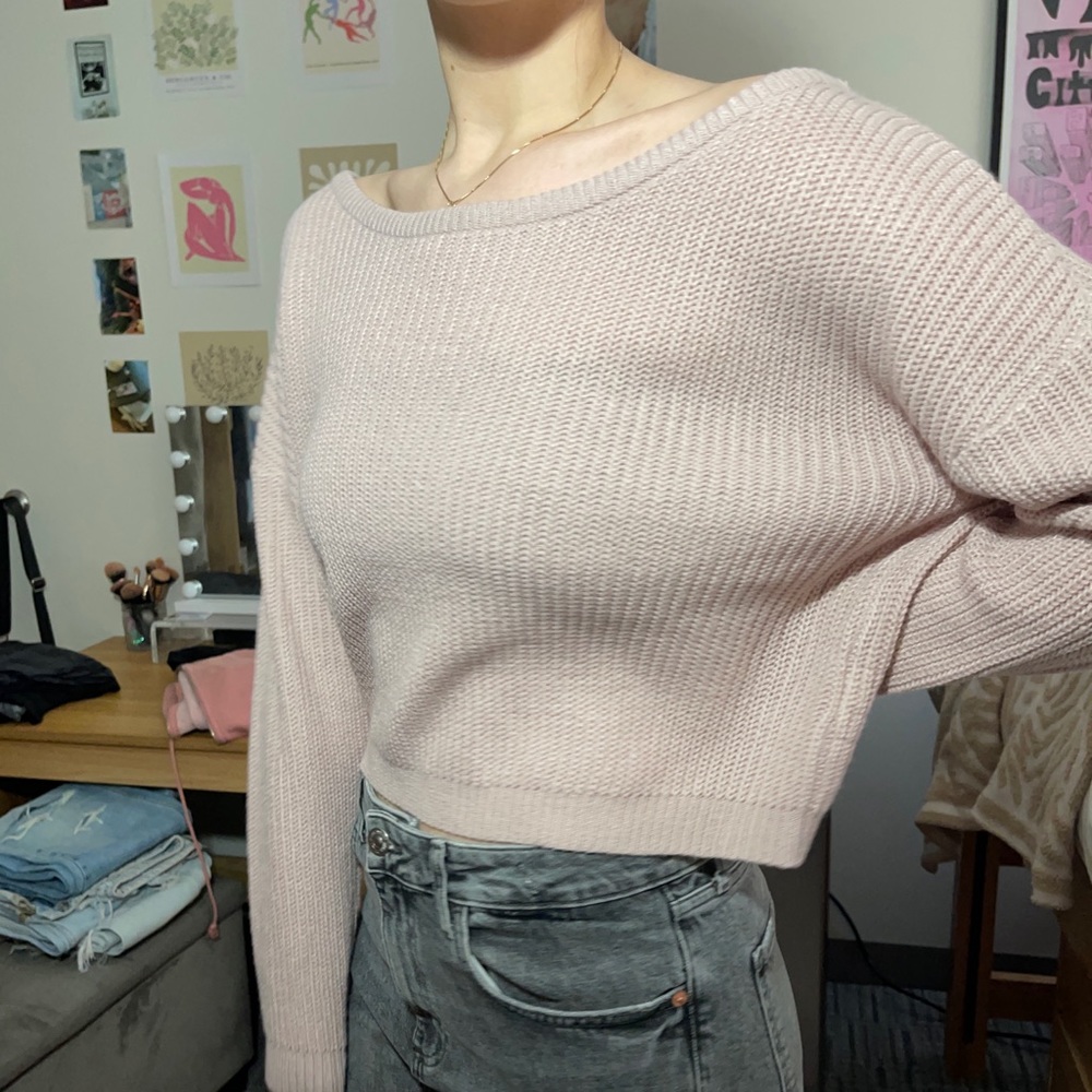 PrettyLittleThing Light Pink Wide-Neck Knit Sweater - Size M/L